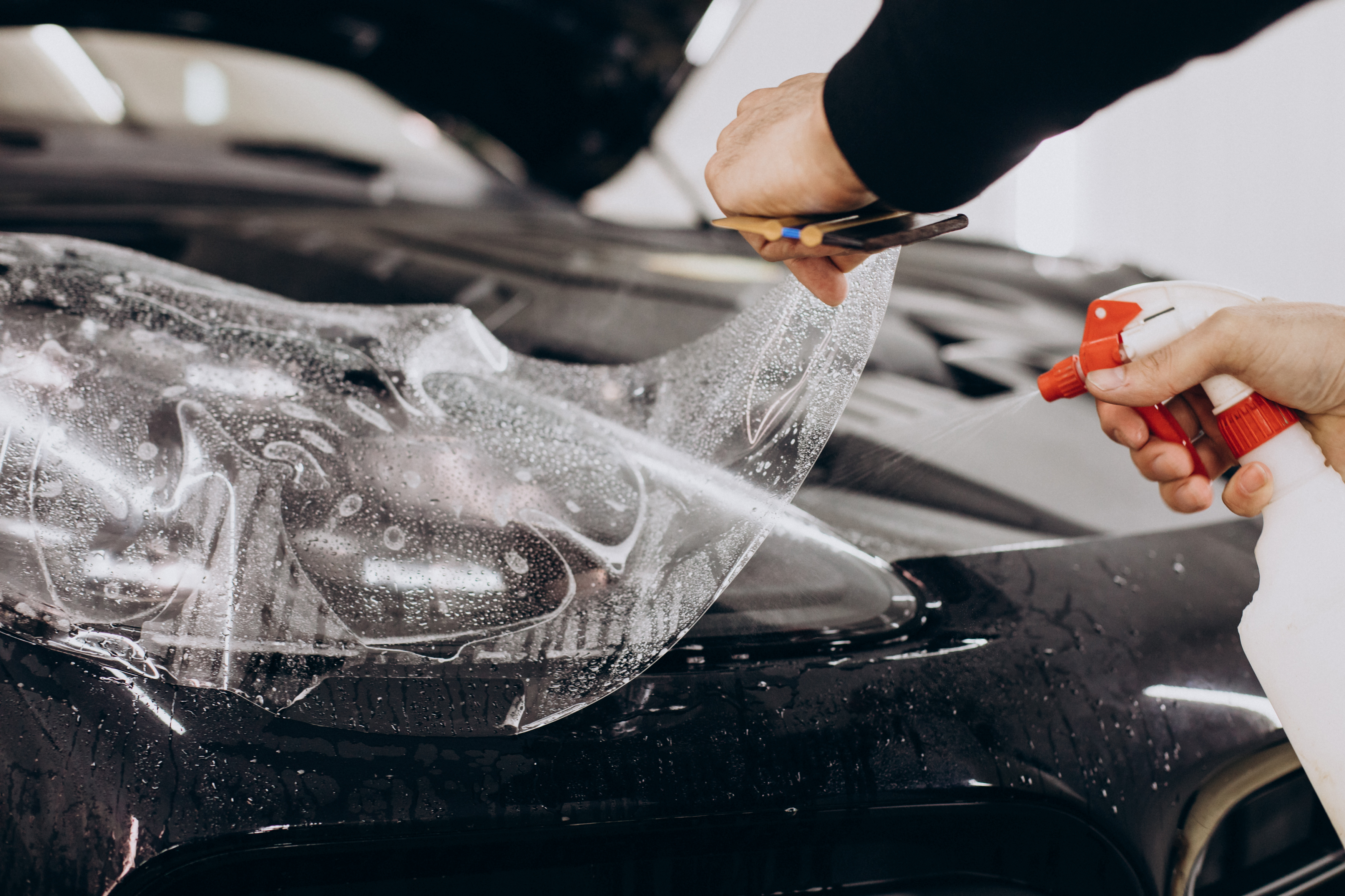Paint Protection Film being applied to a car